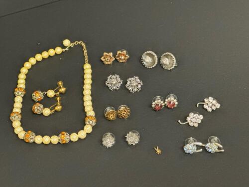 Vintage Costume Jewelry Necklace with Clip-On and Stud Earrings Assortment