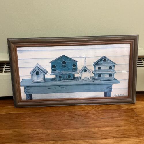 22.5" x 12.25" Framed Birdhouses Wall Art, Signed