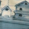 22.5" x 12.25" Framed Birdhouses Wall Art, Signed - 6