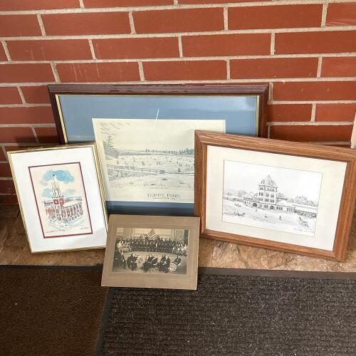 Framed Manchester NH Landmarks and Baker's Singing Orchestra Photograph
