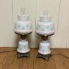 Pair of Milk Glass Hurricane Lamps With Floral Motif