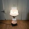 Pair of Milk Glass Hurricane Lamps With Floral Motif - 2