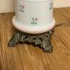 Pair of Milk Glass Hurricane Lamps With Floral Motif - 6