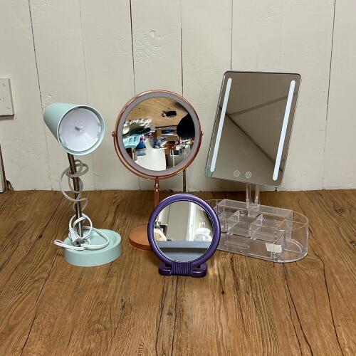 Table Lamp, Vanity Mirrors and Acrylic Organizer Bundle
