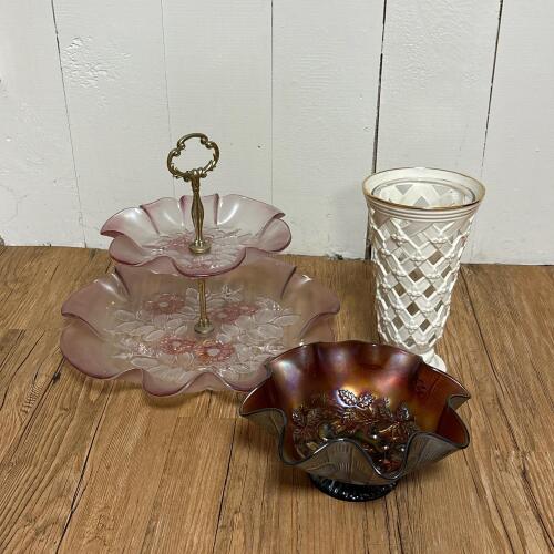 Lenox Vase with Decorative Glass Serving Pieces