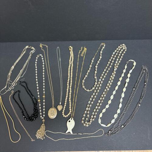 Vintage Necklace Collection with Lockets, Faux Pearls and More