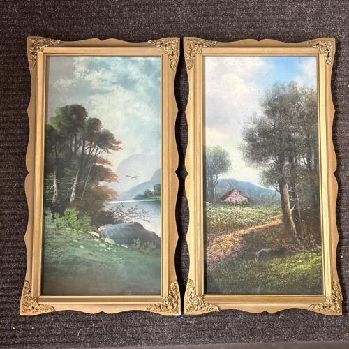 Pair of Gilt Ornate Framed Landscapes, 13"x23"