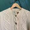 Aran-Style Cream Wool Buttoned Cardigan Sweater - 2