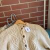 Aran-Style Cream Wool Buttoned Cardigan Sweater - 13
