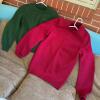 Hand-Knit Crewneck Sweaters in Red and Green