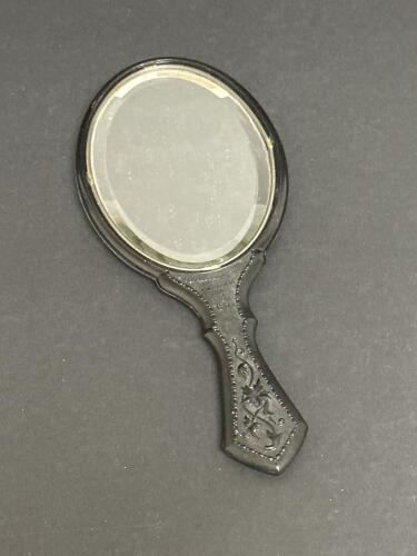 Victorian-Style Embossed Black Hand Mirror