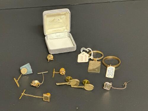 Vintage Tie Tacks, Keychains & Lapel Pins, Gold-Tone Designs