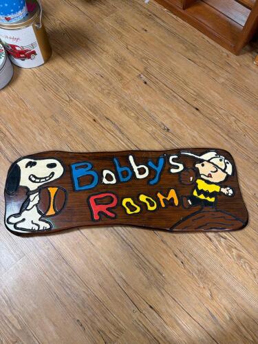 Handcrafted Wood Plaque Bobby's Room with Peanuts Characters