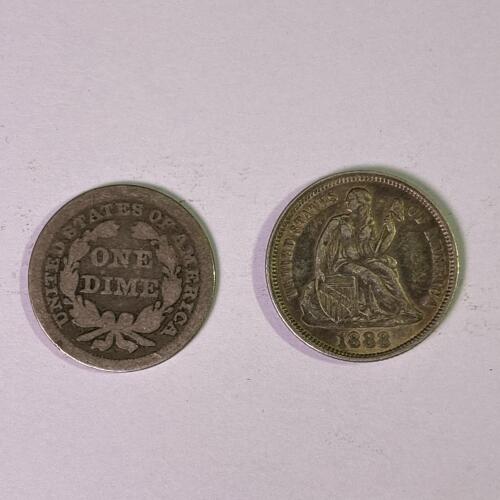 Two Antique Seated Liberty Dimes, 1854 & 1888