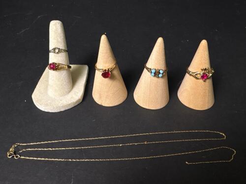 10K Gold Rings with Gemstones and Chain Necklaces