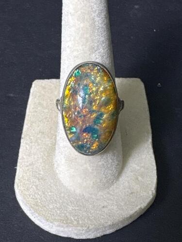 Vintage Sterling Silver Dragon's Breath Opal Ring