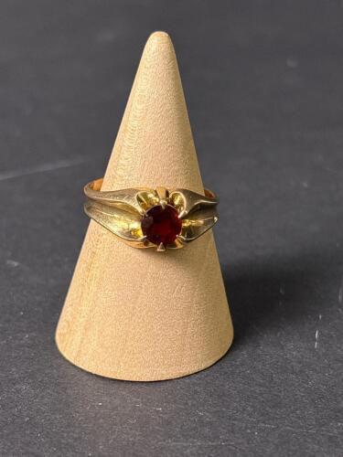 14K Moore and Son Gold Ring in Belcher Setting with Red Stone