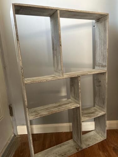 Rustic Whitewashed Multi-Compartment Wood Shelf