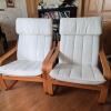 Pair of Ikea Poang Armchairs with White Cushions
