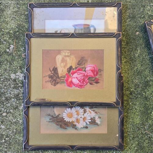 Set of 3 Framed Original Floral Still Life Paintings Signed Don Santos 12"x15"