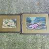 Pair of Framed Original Water Lily Paintings Signed Santos 1920 17"x14", 21"x16"