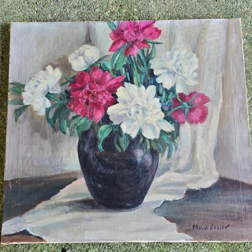 Floral Still Life Oil Painting Signed Maud Dobler 28"x26"