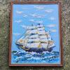 Framed Sailing Ship Embroidery Artwork 19"x15"