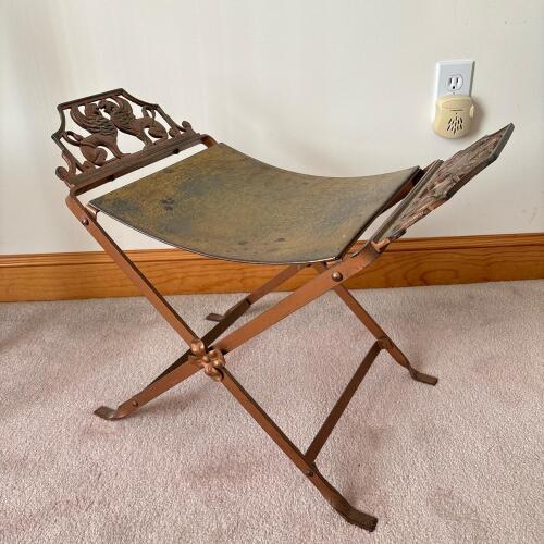 Vintage Metal Stool With Griffin Motif