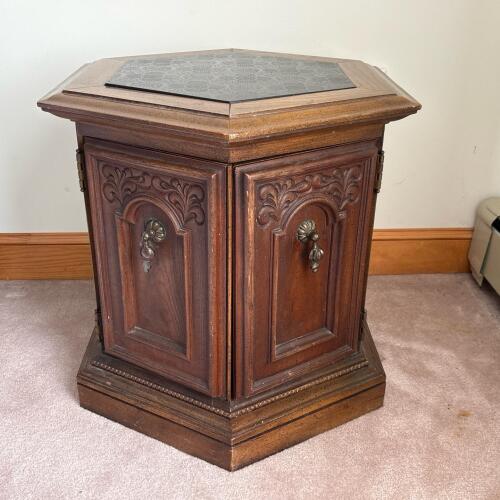 Hexagonal Cabinet with Ornate Carved Doors
