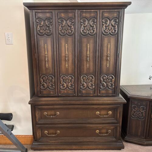 Ornate Carved Wood Armoire