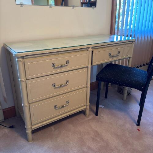 Vintage Faux Bamboo Vanity Desk & Chair