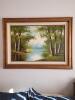 Landscape Oil Painting in Rustic Frame, River and Trees Scene 45" x 33" - 3