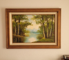 Landscape Oil Painting in Rustic Frame, River and Trees Scene 45" x 33" - 4