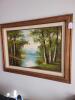 Landscape Oil Painting in Rustic Frame, River and Trees Scene 45" x 33" - 7