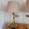 Pair of Brass Swing Arm Table Lamps with Pleated Shades - 2