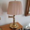 Pair of Brass Swing Arm Table Lamps with Pleated Shades - 4