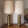 Pair of Brass Ball Stacked Table Lamps With Drum Shades