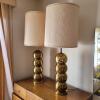 Pair of Brass Ball Stacked Table Lamps With Drum Shades - 2