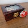 Asian-Style Jewelry Box with Glass Inlay and Japanese Good Luck Purse