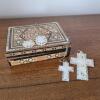 Bethlehem Mother of Pearl Hand-Carved Crosses and Clip Earrings in Inlaid Box