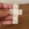 Bethlehem Mother of Pearl Hand-Carved Crosses and Clip Earrings in Inlaid Box - 4