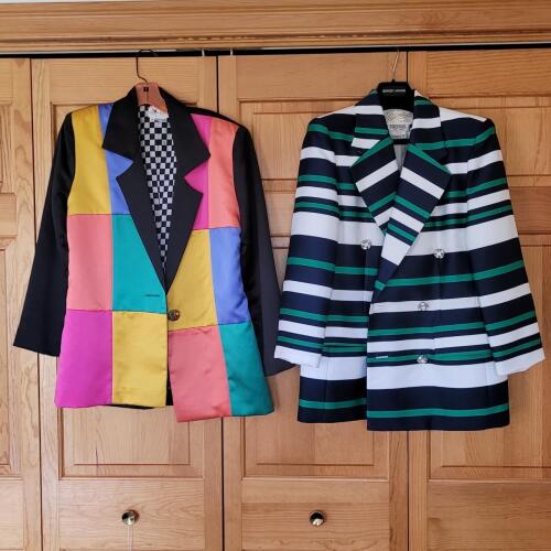 Colorblock Blazer and Striped Blazer With Decorative Buttons
