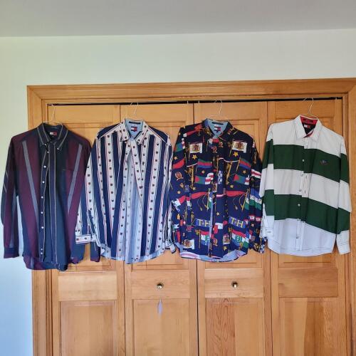 Vintage 1990s Tommy Hilfiger Long Sleeve Cotton Shirts, Multicolor Pattern