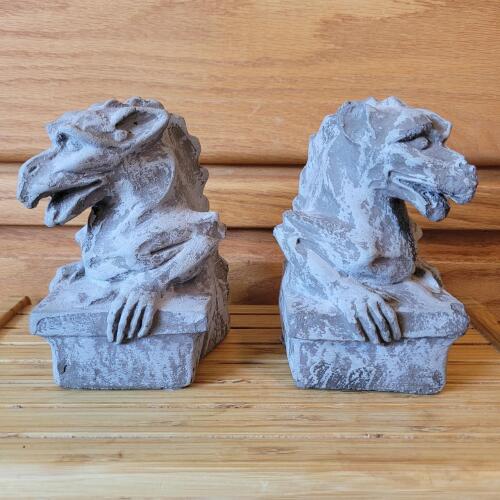 Pair of Cornerstone Dragon Gargoyle Bookends in Gothic Style