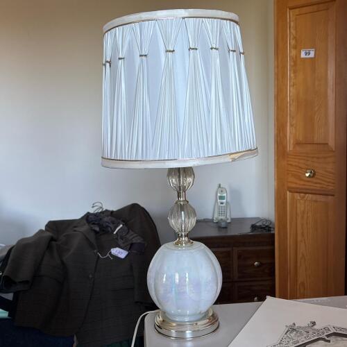Iridescent Glass Table Lamp with Pleated Shade