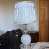 Iridescent Glass Table Lamp with Pleated Shade