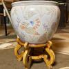 Ceramic Planter With Seashell Design & Wood Stand