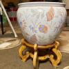 Ceramic Planter With Seashell Design & Wood Stand - 2