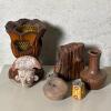 Small Decorative Wood Carvings and Pottery Vessels