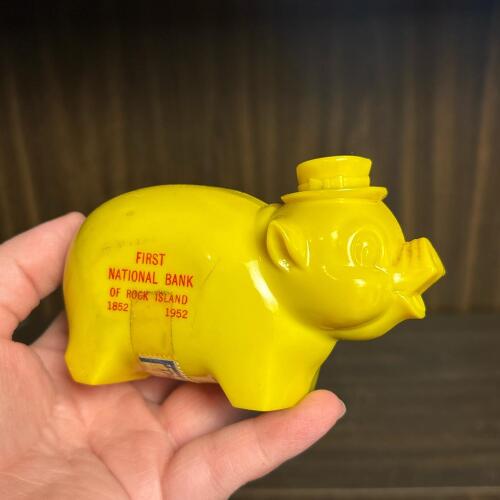 First National Bank Rock Island Piggy Bank with WWII Pennies